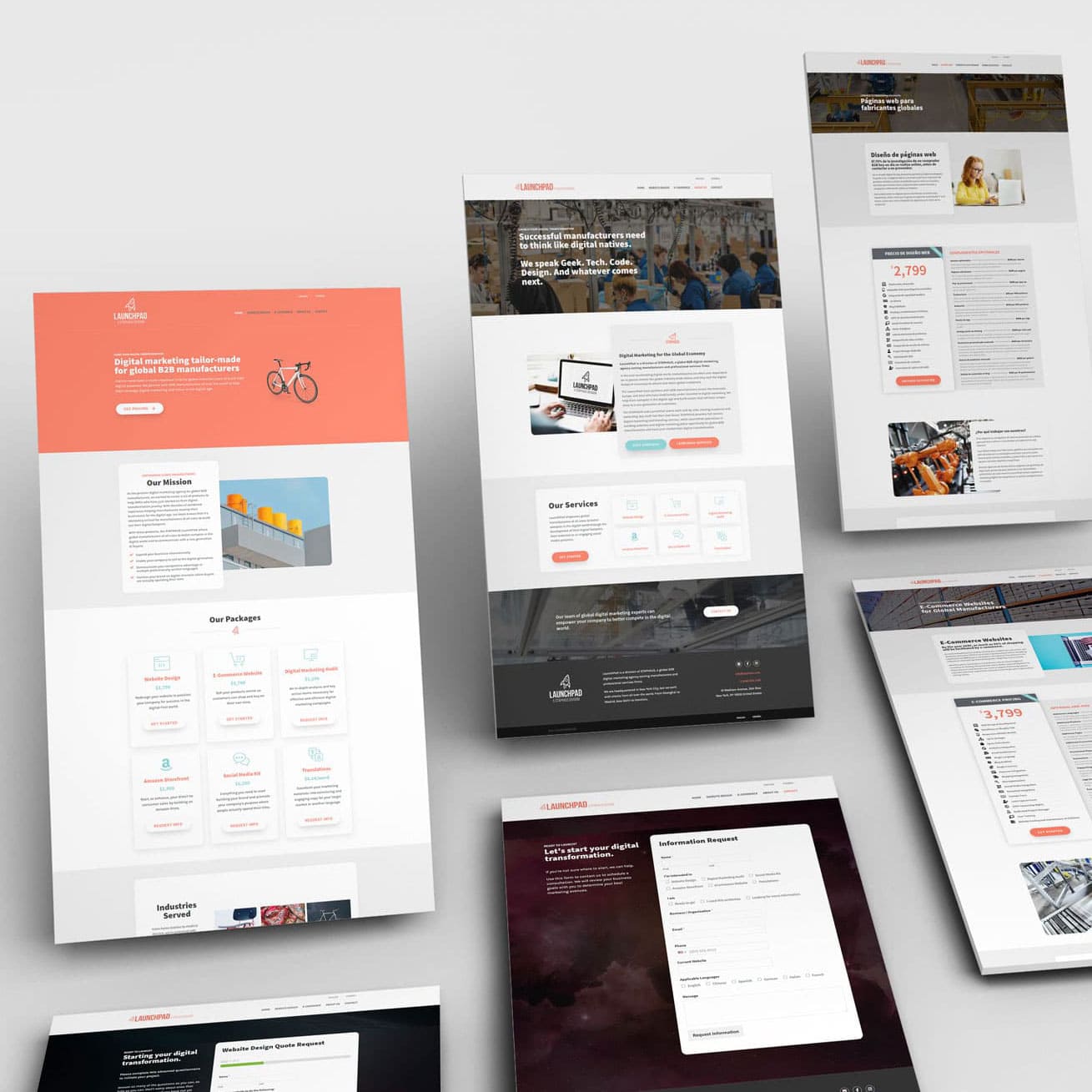 Website design layouts for Launchpad Digital Marketers